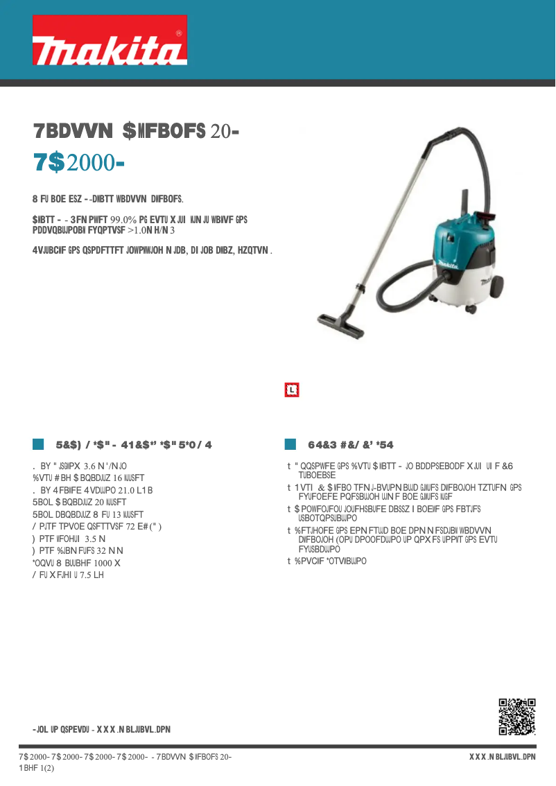 Page 1 de la notice Fiche technique Makita VC2000L