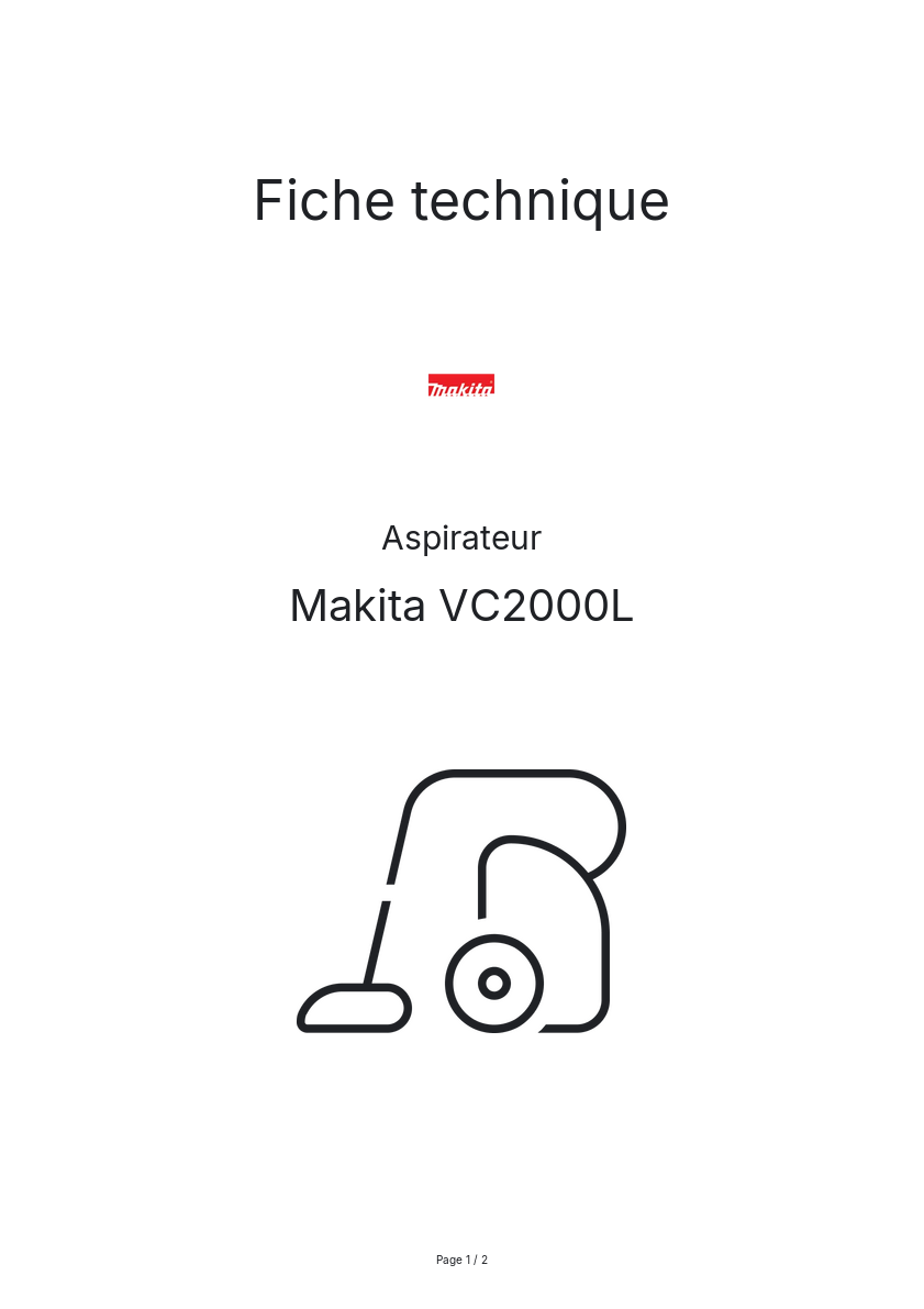 Page n°1 - Fiche technique Makita VC2000L