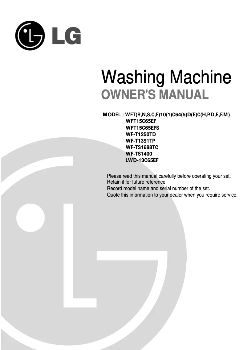 Page 1 de la notice Manuel utilisateur LG WFT11C65DF