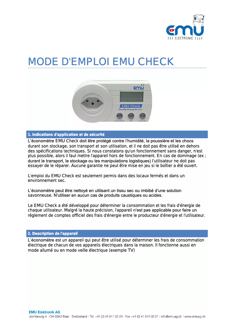 Page 1 de la notice Manuel utilisateur EMU Electronic EMU CHECK USB