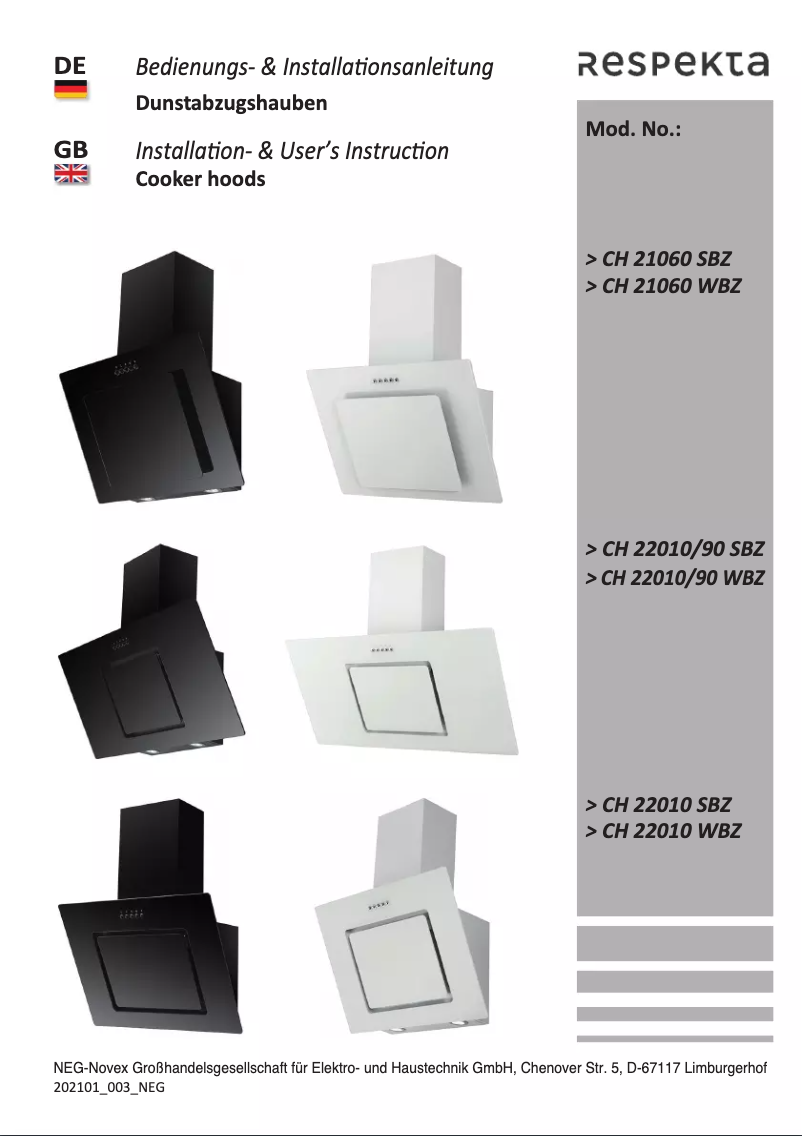 Page 1 de la notice Manuel utilisateur Respekta Svea CH22010/90SBZ