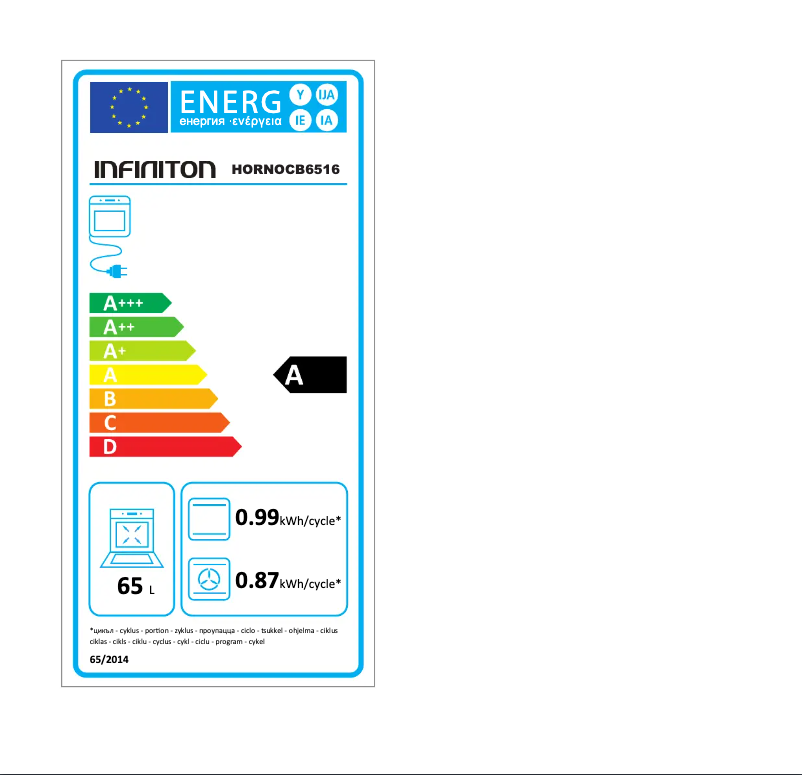 Page 1 de la notice Label énergétique Infiniton HORNO CB6516