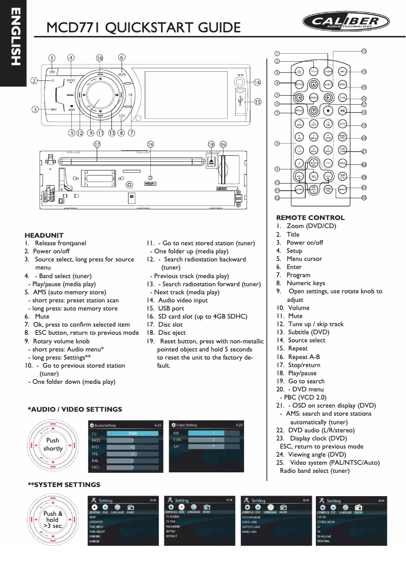 Page n°1 - Manuel utilisateur Caliber MCD 771