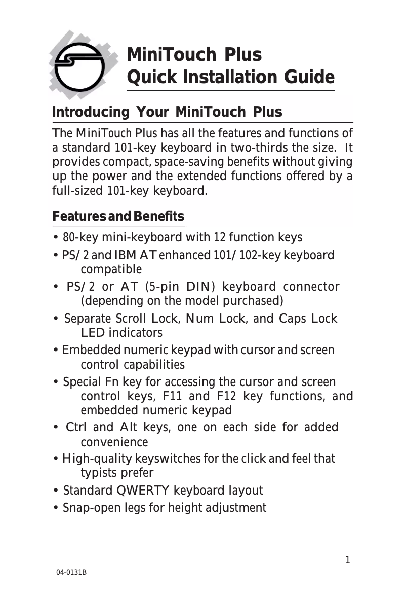 Page 1 de la notice Manuel utilisateur Siig MiniTouch PS/2 Plus