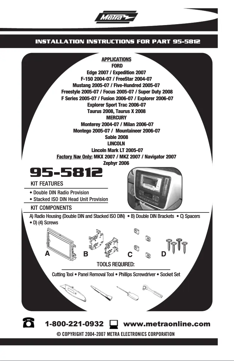 Page n°1 - Guide d'installation Metra 95-5812