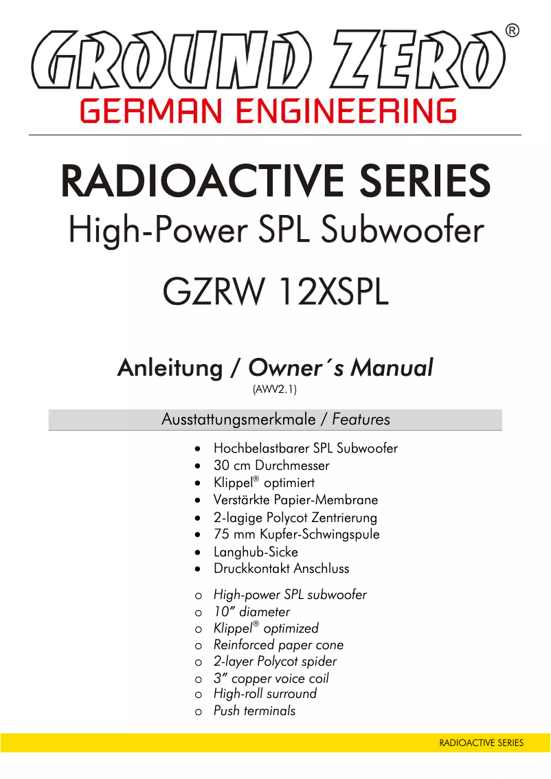 Image de la première page du manuel de l'appareil GZRW 12XSPL