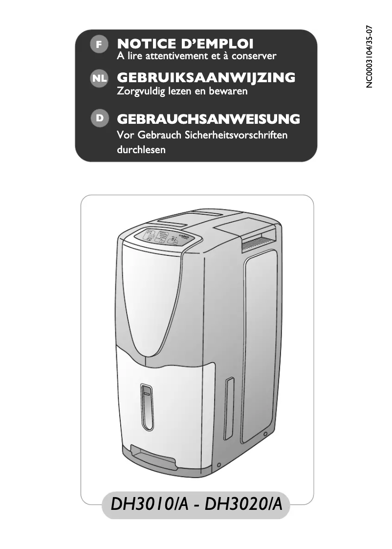Page 1 de la notice Manuel utilisateur Calor DH3020/A