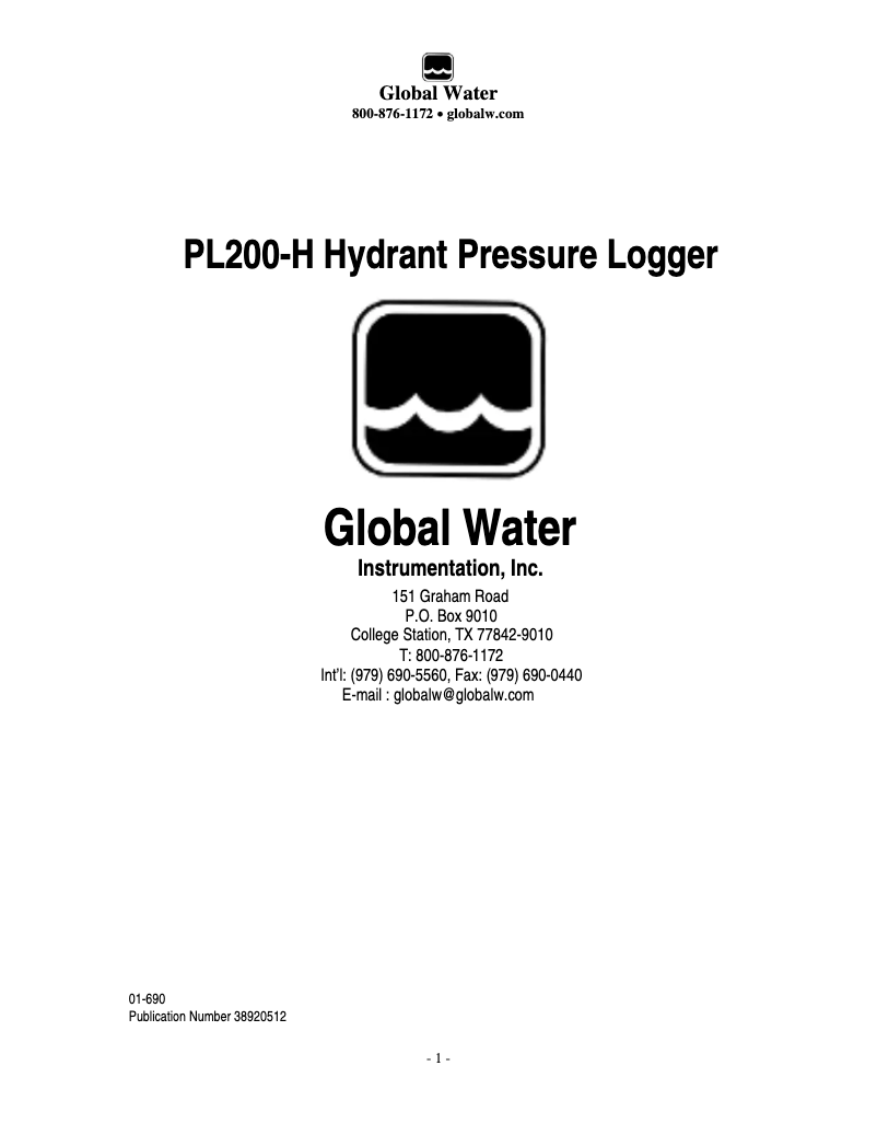 Page 1 de la notice Manuel utilisateur Global Water PL200-H