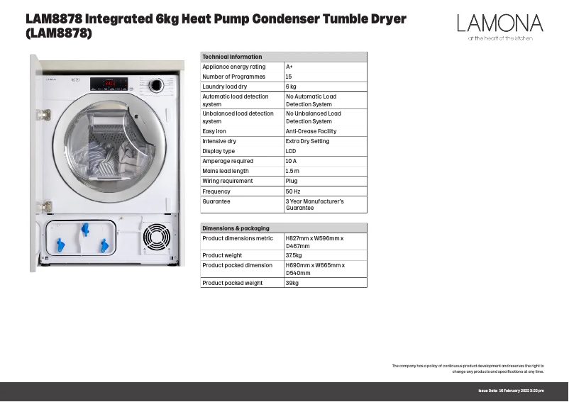 Page n°1 - Fiche technique Lamona LAM8878