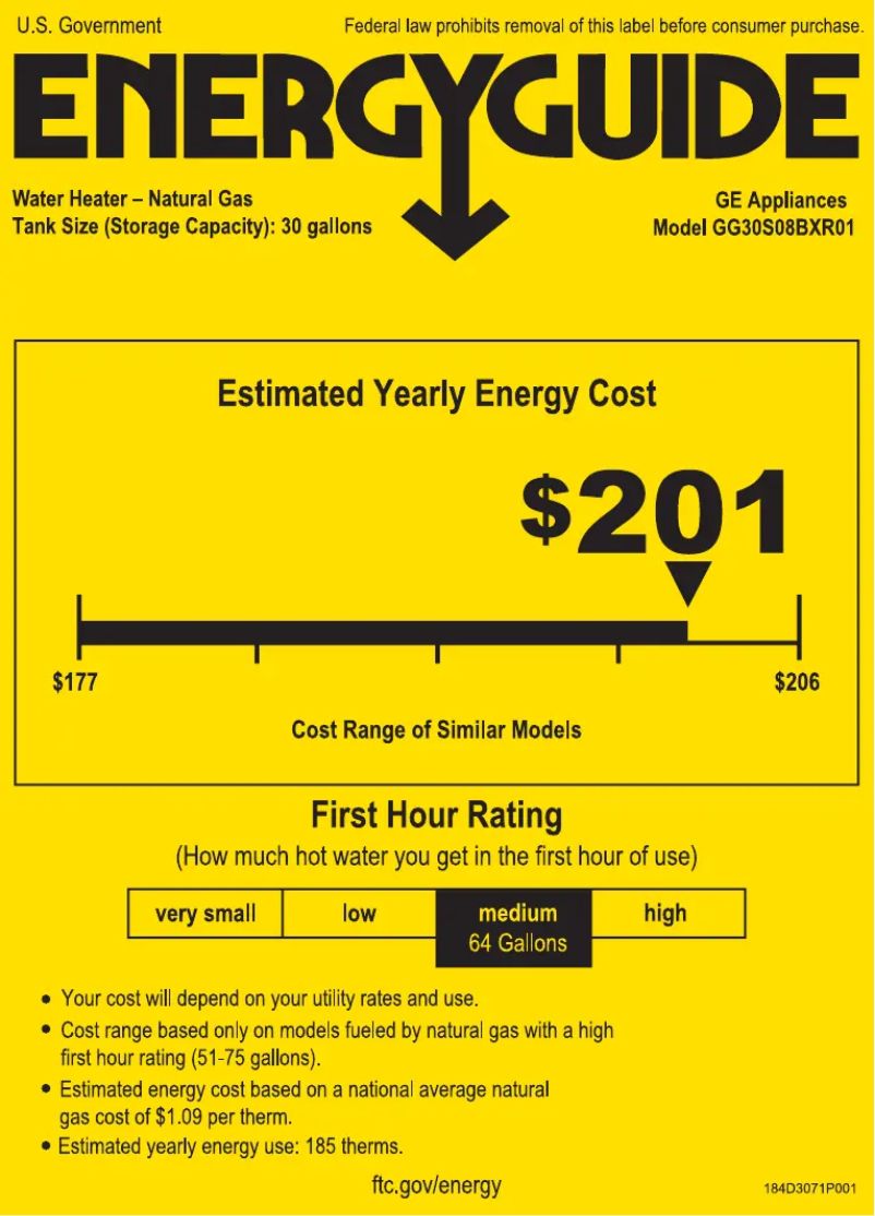 Page 1 of the manual Energy Label GE GG30S08BXR