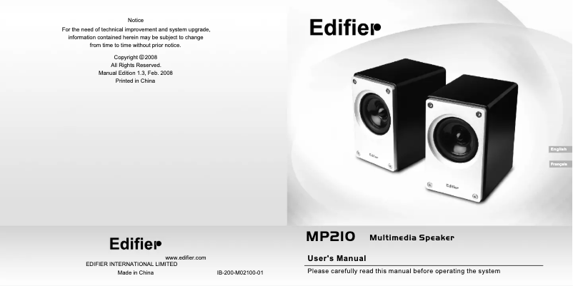 Page n°1 - Manuel utilisateur Edifier MP210
