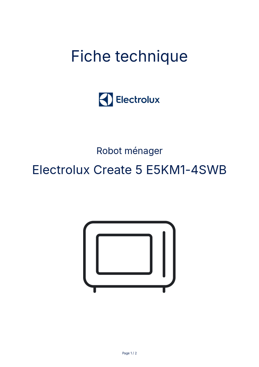 Page n°1 - Fiche technique Electrolux Create 5 E5KM1-4SWB