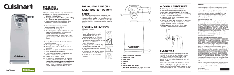 Page 1 de la notice Manuel utilisateur Cuisinart CCO-55