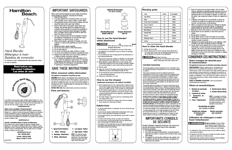 Page 1 de la notice Mode d'emploi Hamilton Beach 59765