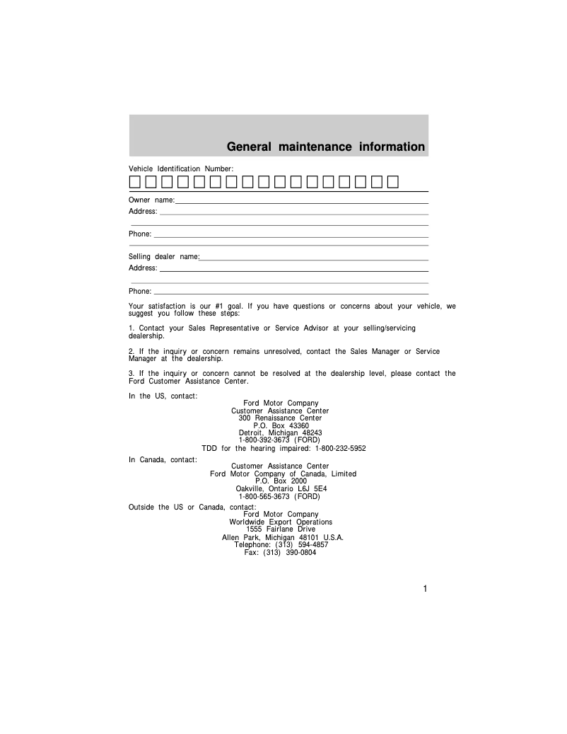 Page n°1 - Manuel d'utilisation et d'entretien Ford Explorer (1997)