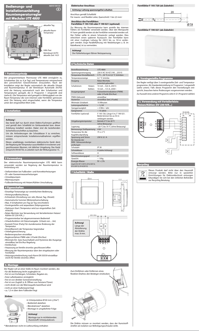 Image de la première page du manuel de l'appareil UTE 4800