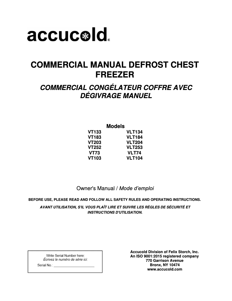 Page n°1 - Manuel utilisateur Accucold VT73