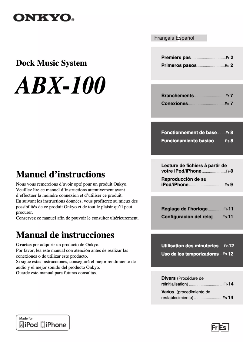 Page 1 de la notice Manuel utilisateur Onkyo ABX-100