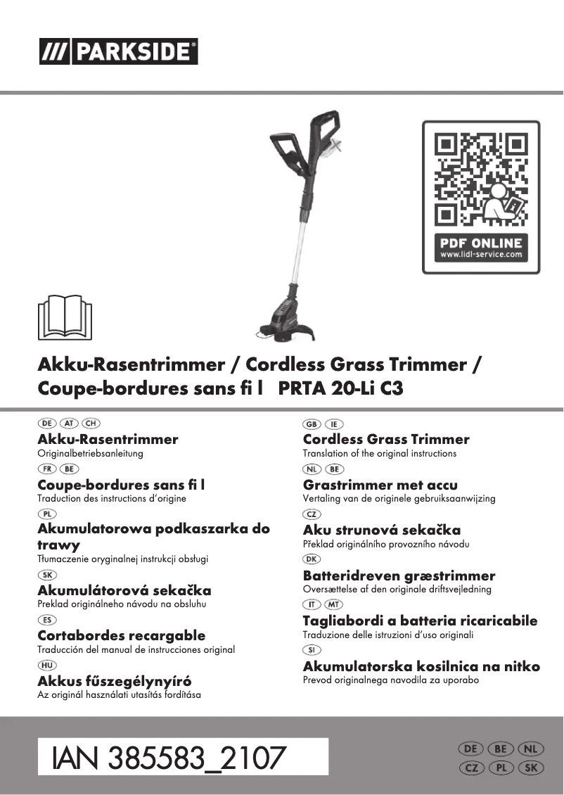 Page 1 de la notice Manuel utilisateur Parkside PRTA 20-Li C3