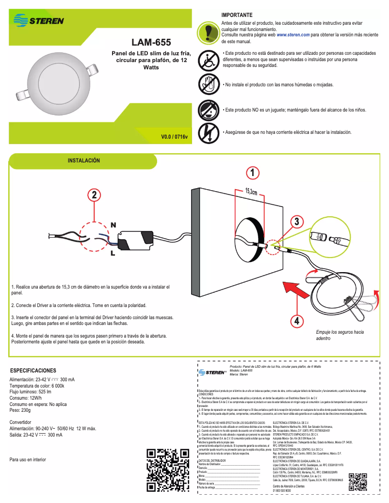Page 1 de la notice Manuel utilisateur Steren LAM-655