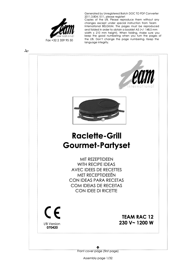 Page 1 de la notice Manuel utilisateur Team RAC 12