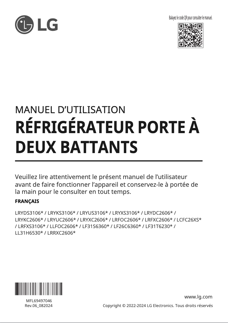 Image de la première page du manuel de l'appareil LCFXC2606S