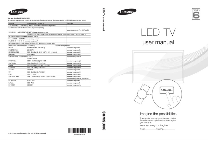 Page 1 de la notice Guide d'installation Samsung UE40D6750WS