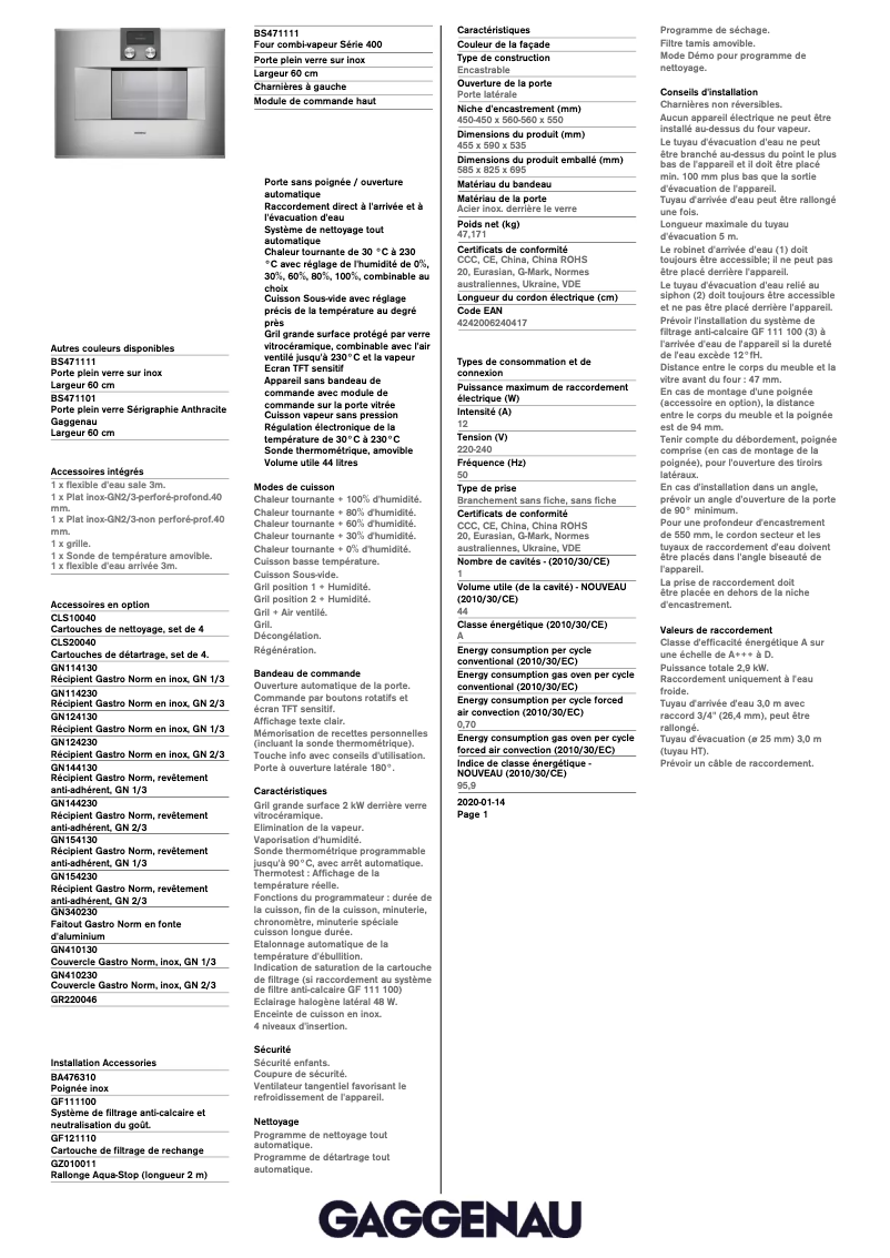 Image de la première page du manuel de l'appareil BS471111
