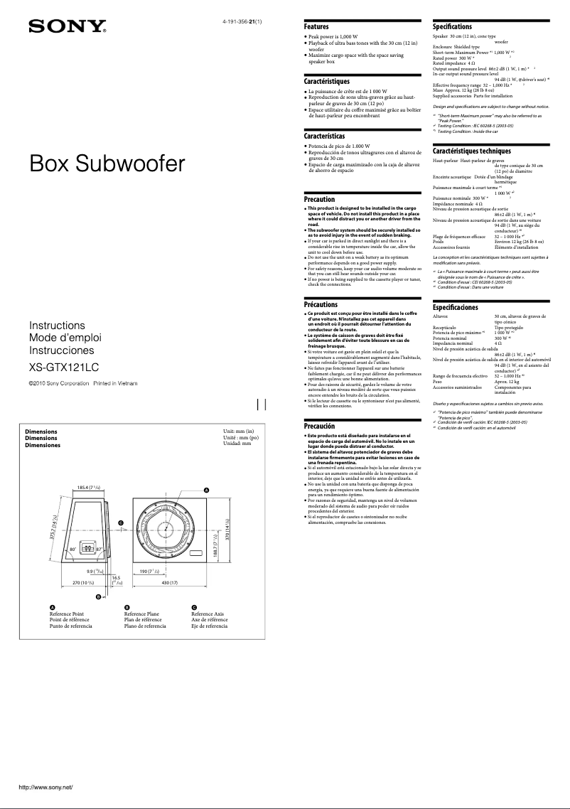 Página 1 del manual Manual de usuario Sony XS-GTX121LC