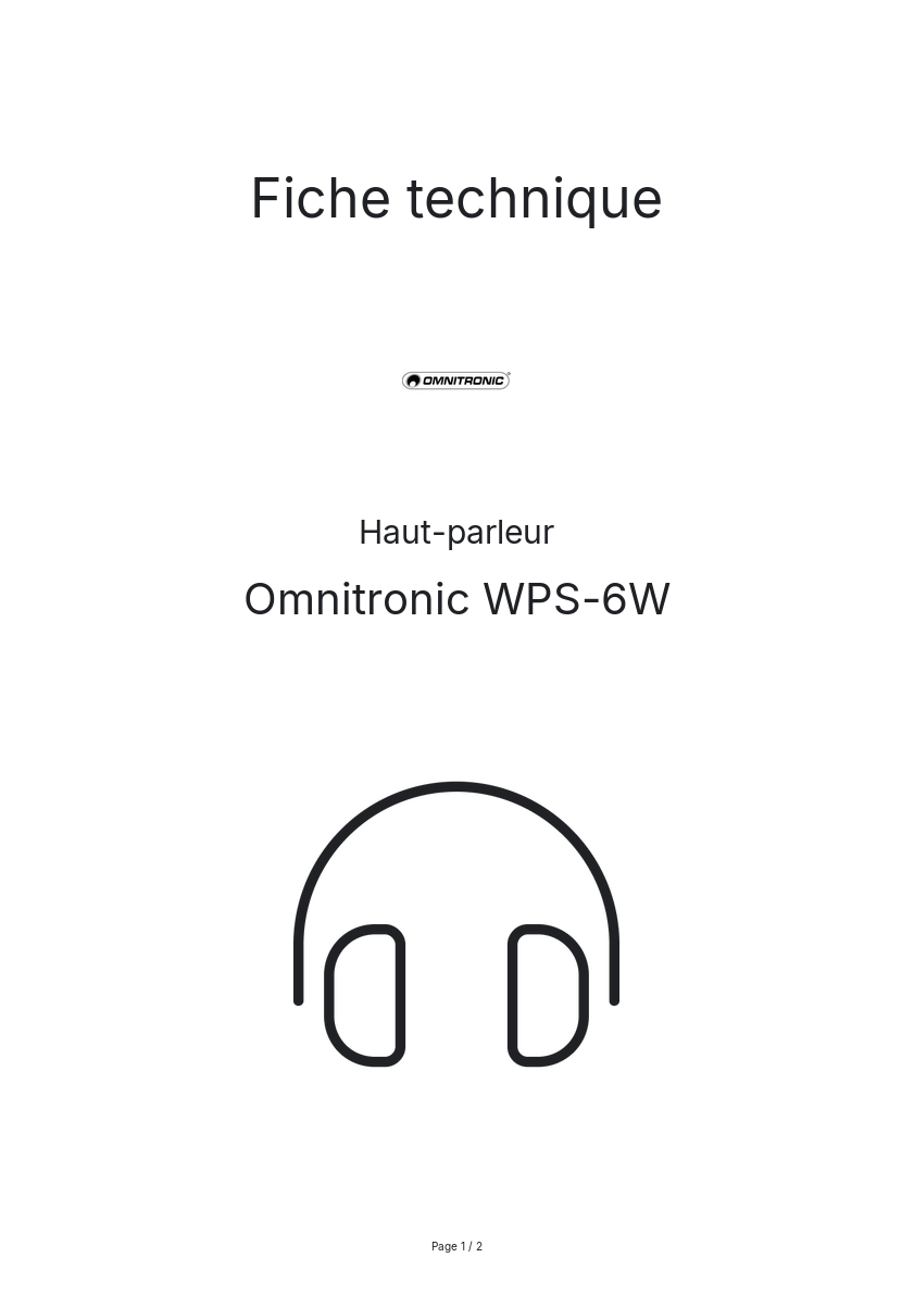 Page n°1 - Fiche technique Omnitronic WPS-6W