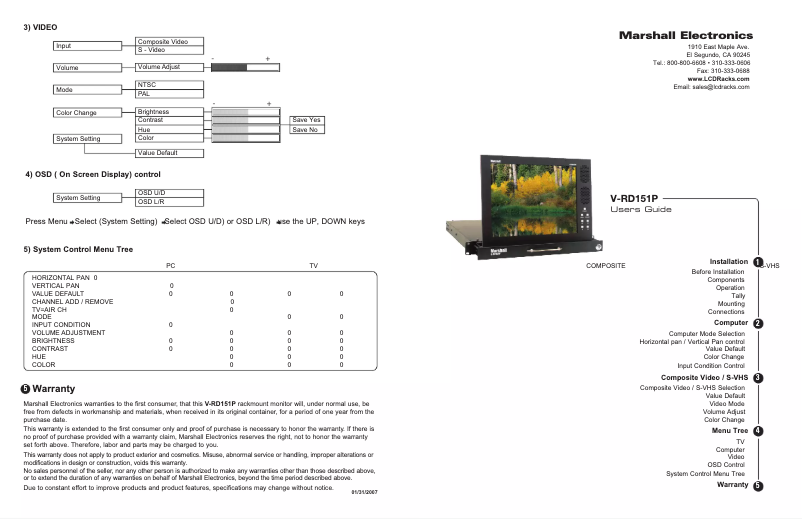 Page 1 de la notice Manuel utilisateur Marshall V-RD151P