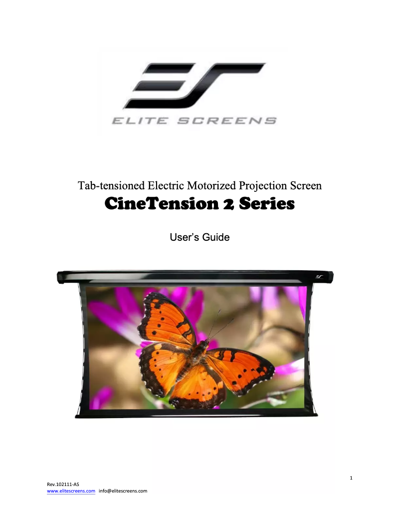 Page n°1 - Manuel utilisateur Elite Screens TE135VW2
