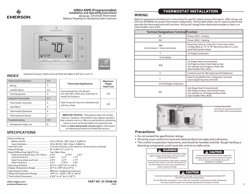 Page 1 de la notice Manuel utilisateur Emerson 1F85U-42PR