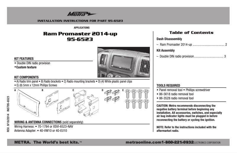 Page n°1 - Guide d'installation Metra 95-6523
