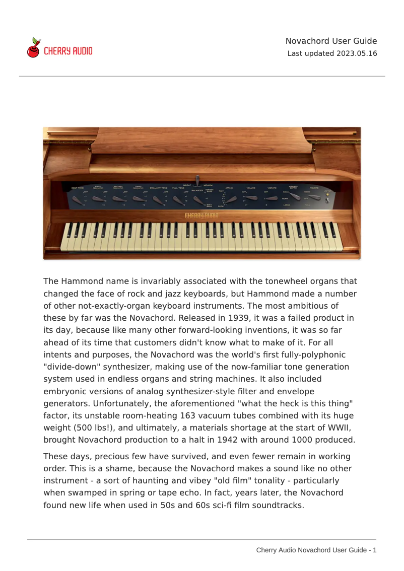 Page 1 de la notice Manuel utilisateur Cherry Audio Novachord