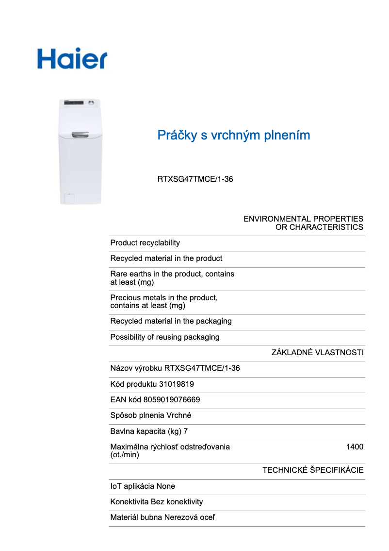 Page 1 de la notice Manuel utilisateur Haier RTXSG47TMCE/1-36