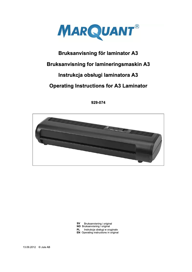 Image de la première page du manuel de l'appareil 929-074