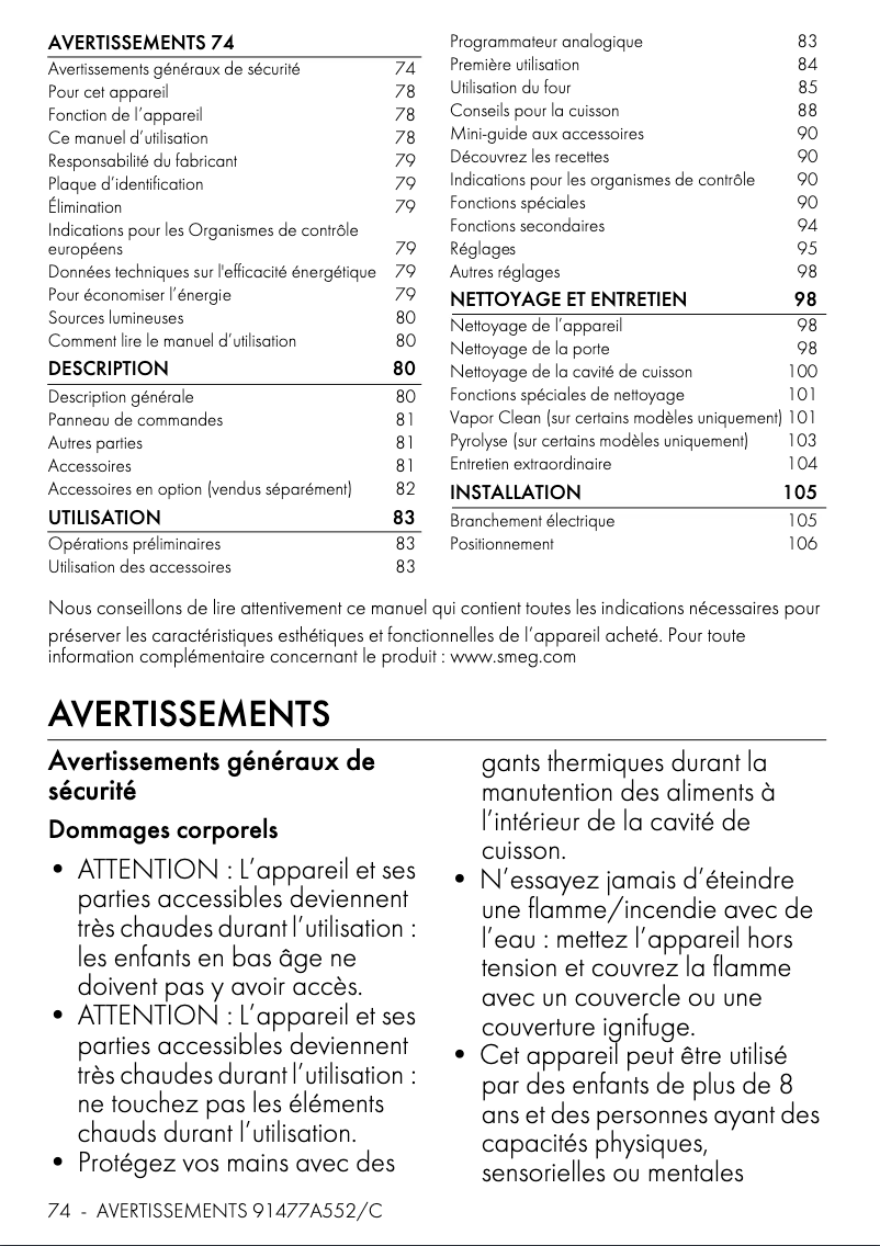 Page n°1 - Manuel utilisateur Smeg SOP6102TG