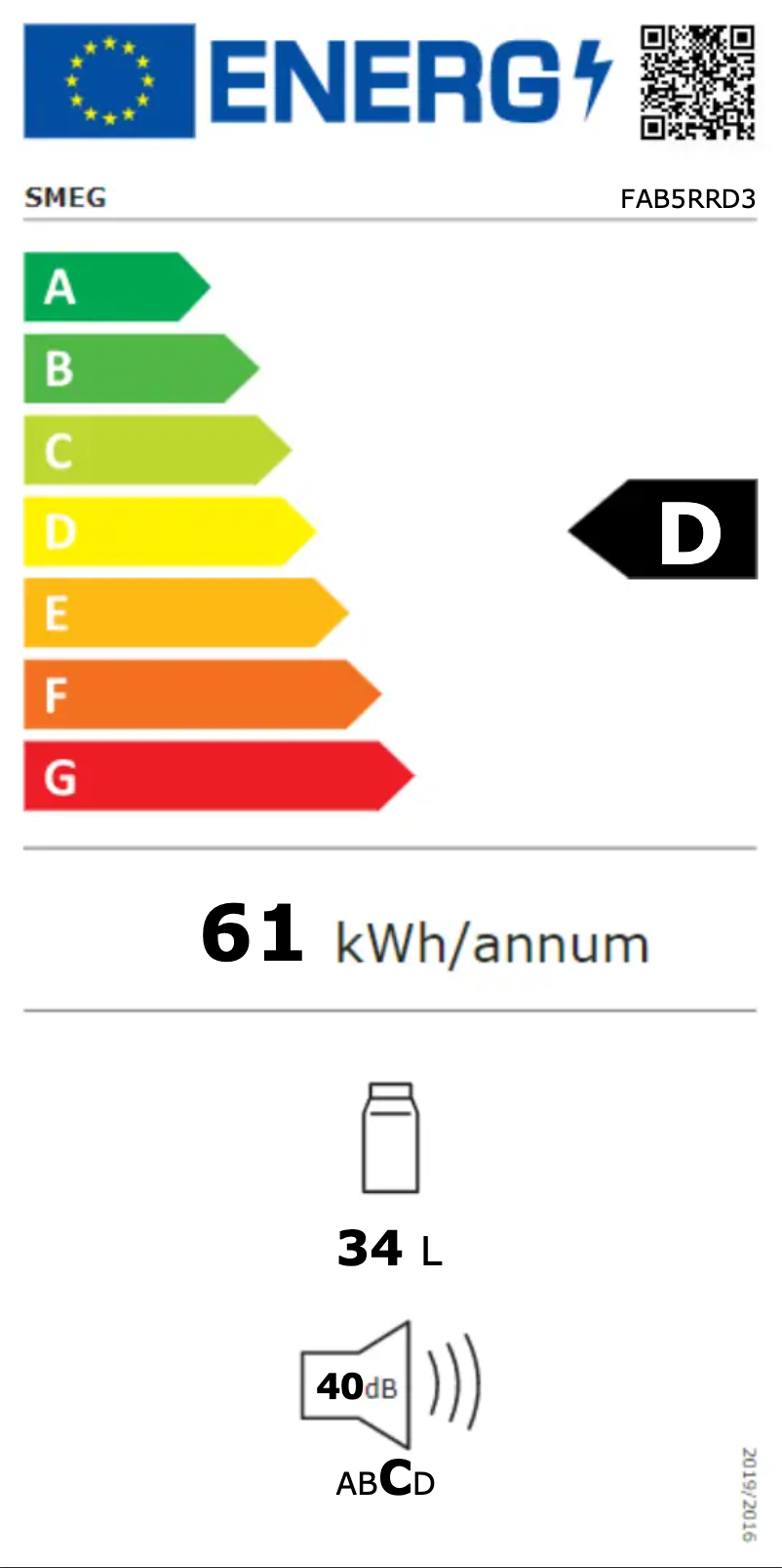 Page n°1 - Label énergétique Smeg FAB5RRD3