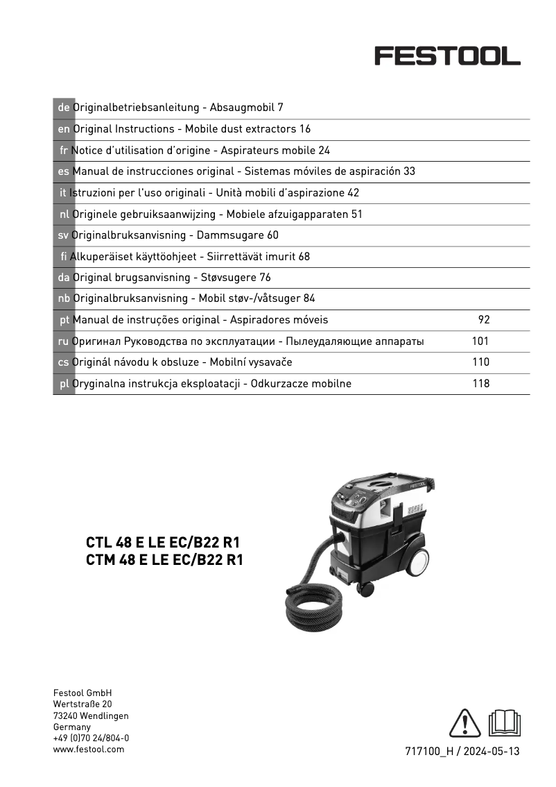 Page 1 de la notice Manuel utilisateur Festool CTM 48 E LE EC B22 R1