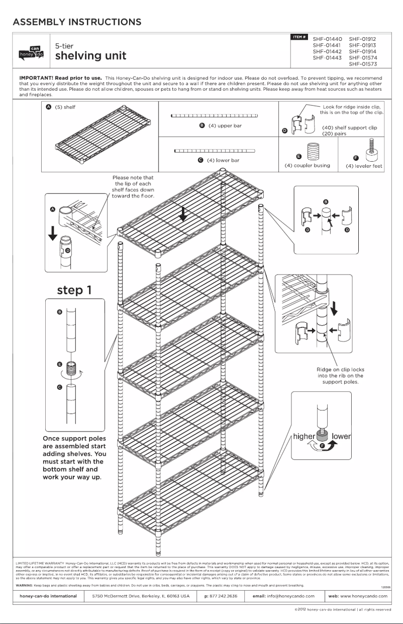 Page 1 de la notice Manuel utilisateur Honey-Can-Do SHF-01441