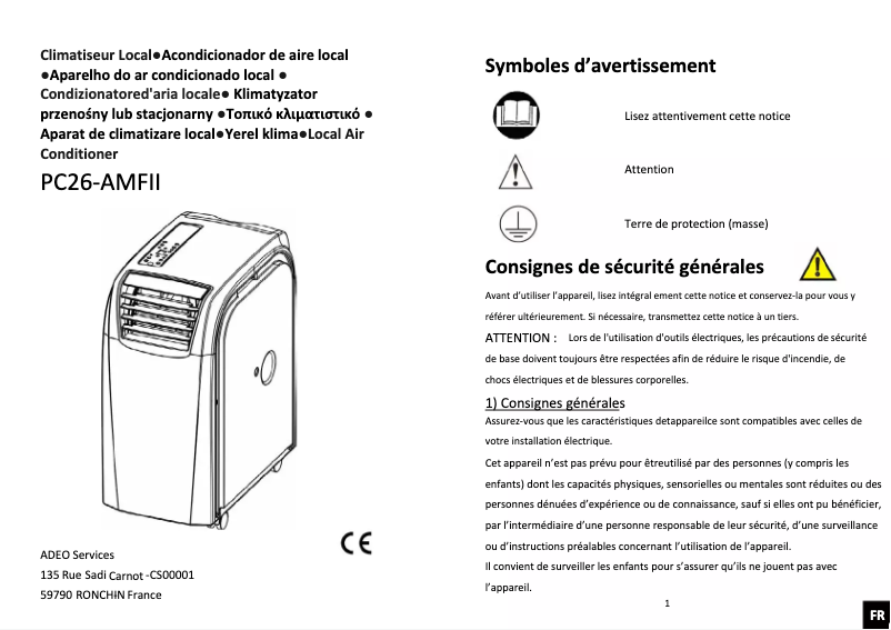 Image de la première page du manuel de l'appareil PC26-AMFII
