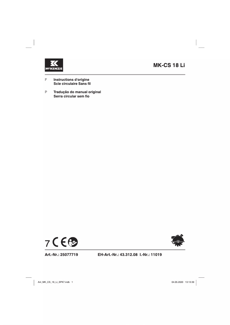 Image de la première page du manuel de l'appareil MK-CS 18 Li