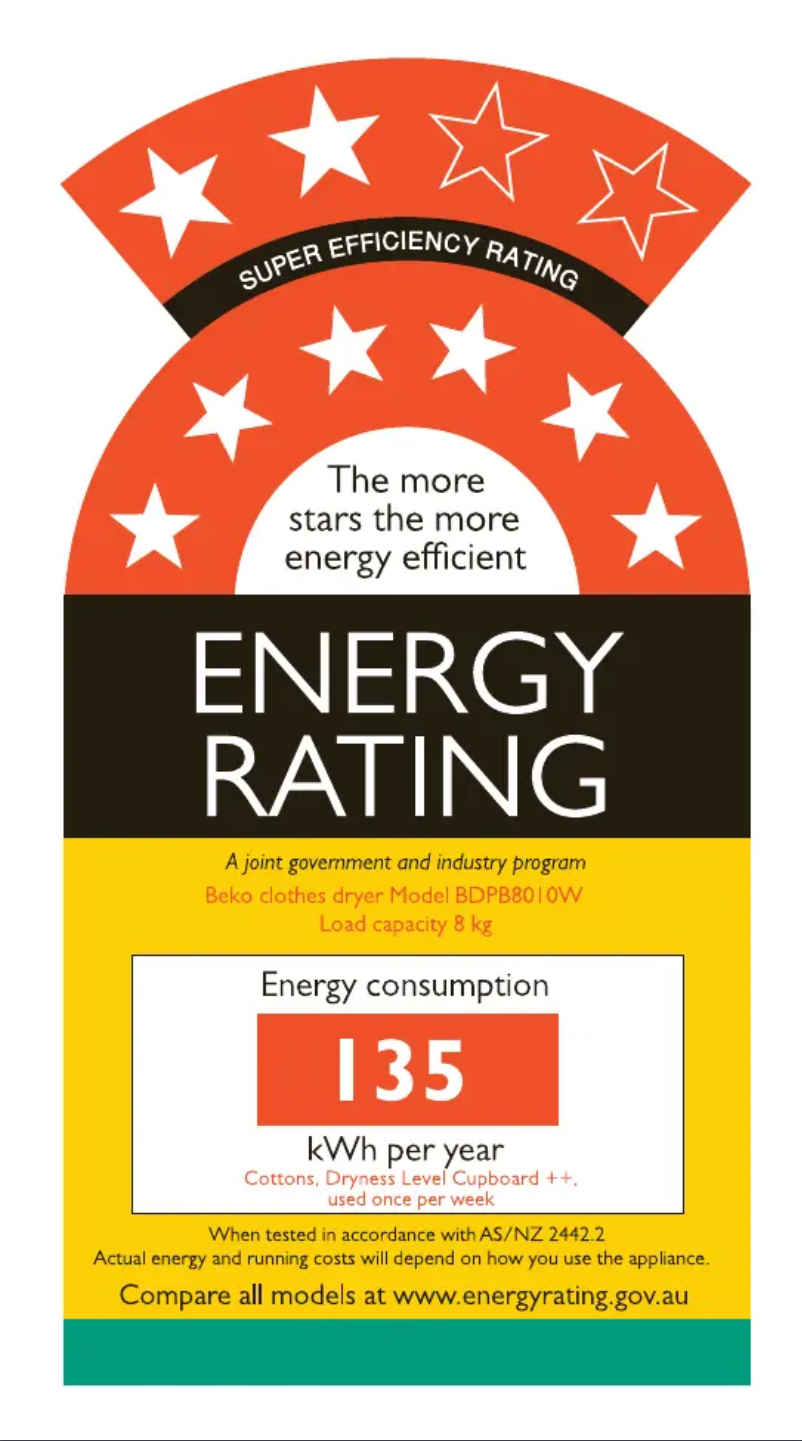 Page 1 de la notice Label énergétique Beko BDPB8010W