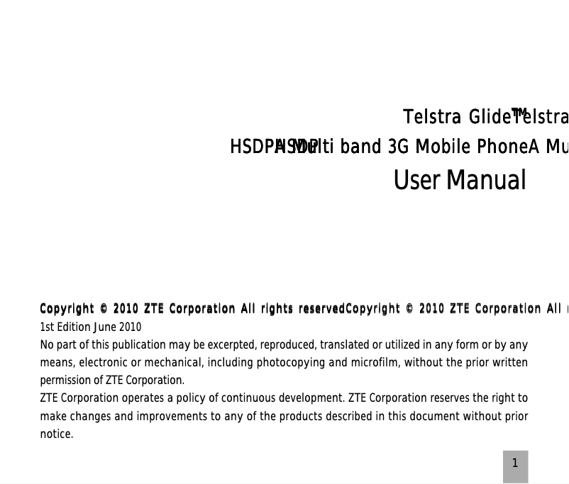 Imagen de la primera página del manual del dispositivo Telstra Glide T-870