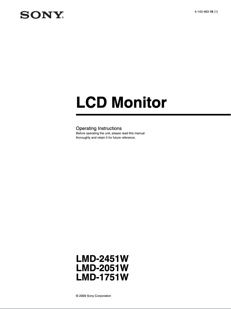 Page n°1 - Manuel utilisateur Sony LMD-2451W