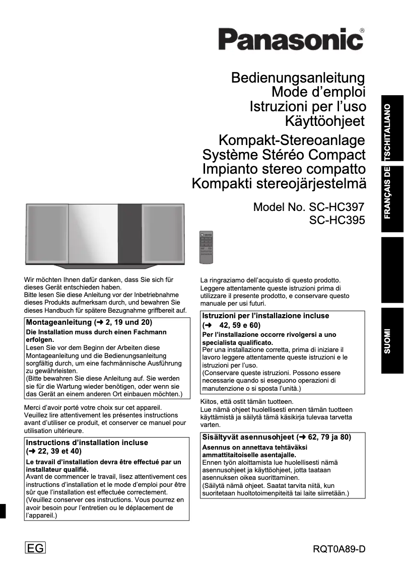 Page n°1 - Manuel utilisateur Panasonic SC-HC39