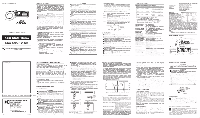 Page 1 de la notice Manuel utilisateur Kyoritsu KEW 2433R