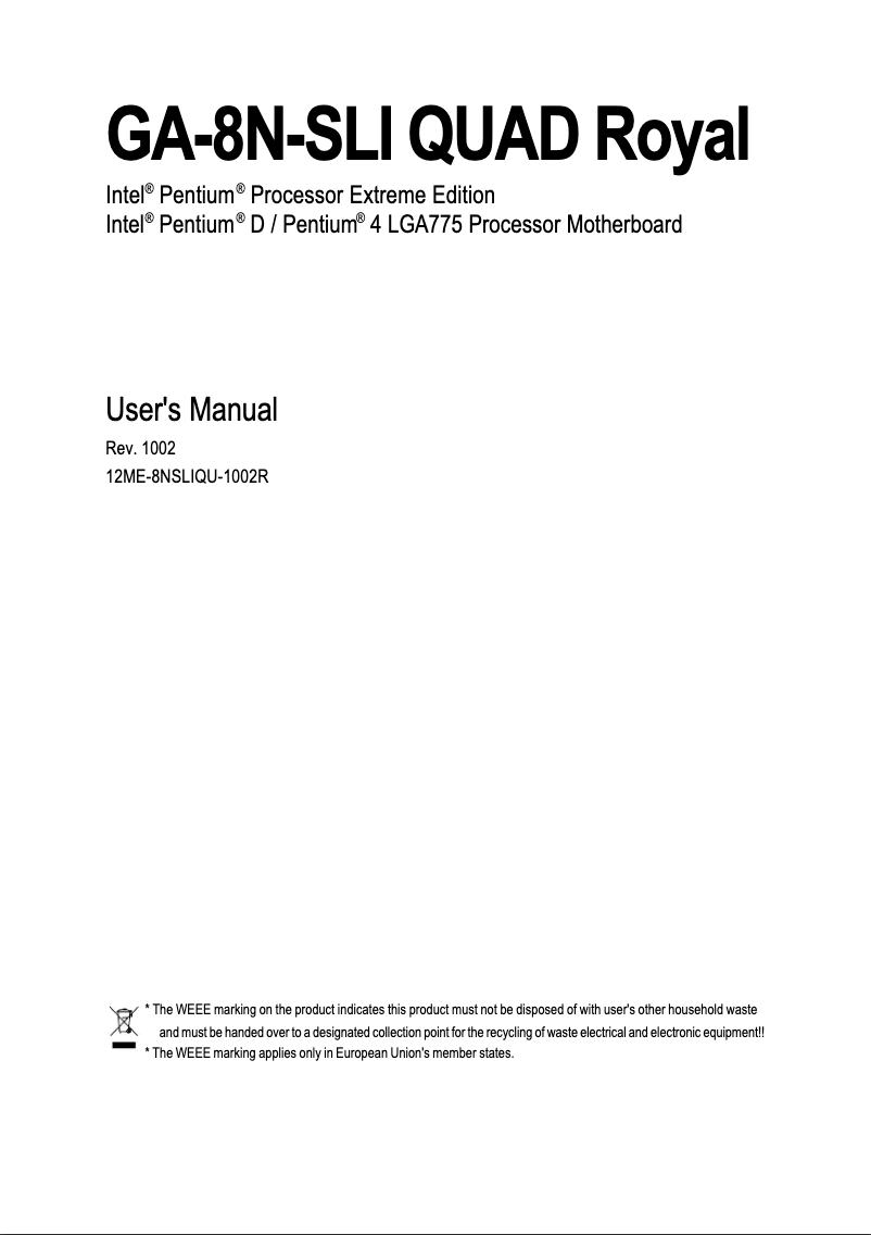 Page 1 de la notice Manuel utilisateur Gigabyte GA-8N-SLI Quad Royal