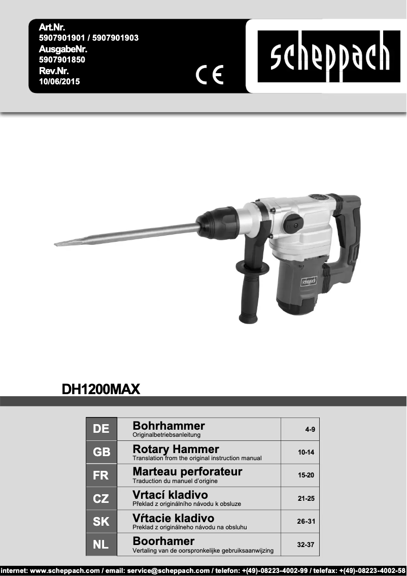 Page 1 de la notice Manuel utilisateur Scheppach DH1200MAX